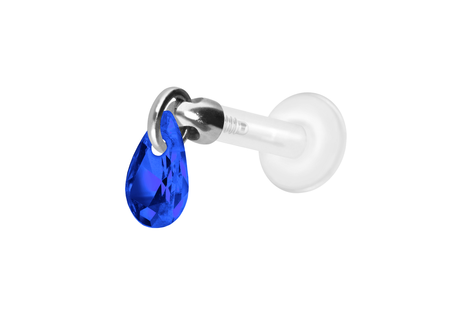 PTFE Labret Piercing mit Innengewinde + Titan-Aufsatz KRISTALLTROPFEN